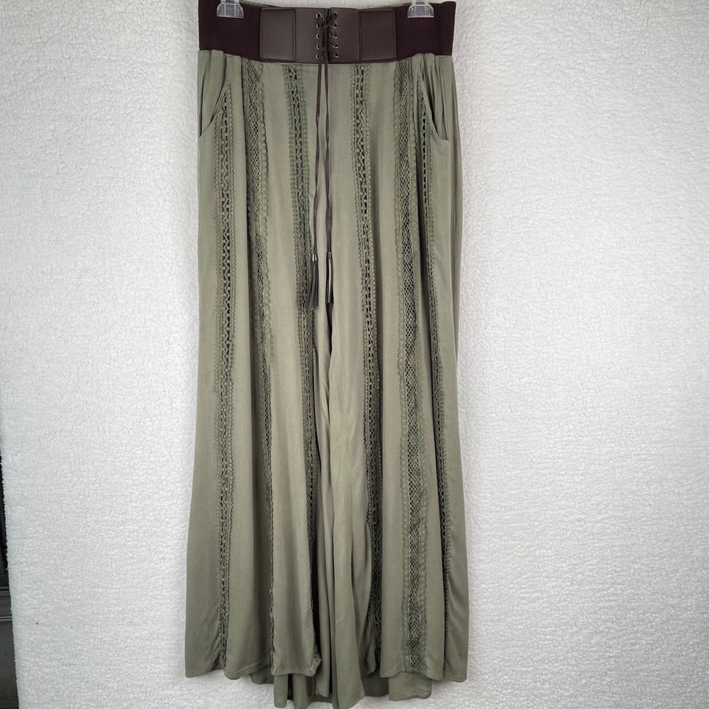 Altard State Womens L Sage Green Wide Leg Palazzo Pants Corset Waist Lace 17G361 - Picture 2 of 13
